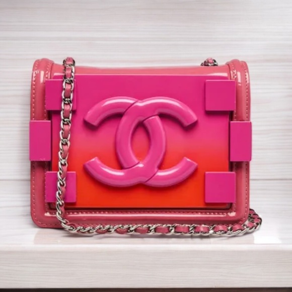Limited Edition Chanel Pink Ombre Plexi and Leather Boy Brick Mini Bag - Picture 10 of 11